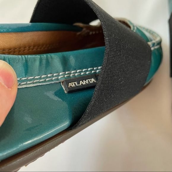 Atlanta Mocassins Kids Teal Patent Leather Slip-On Loafers with Elastic Strap - Picture 6 of 10